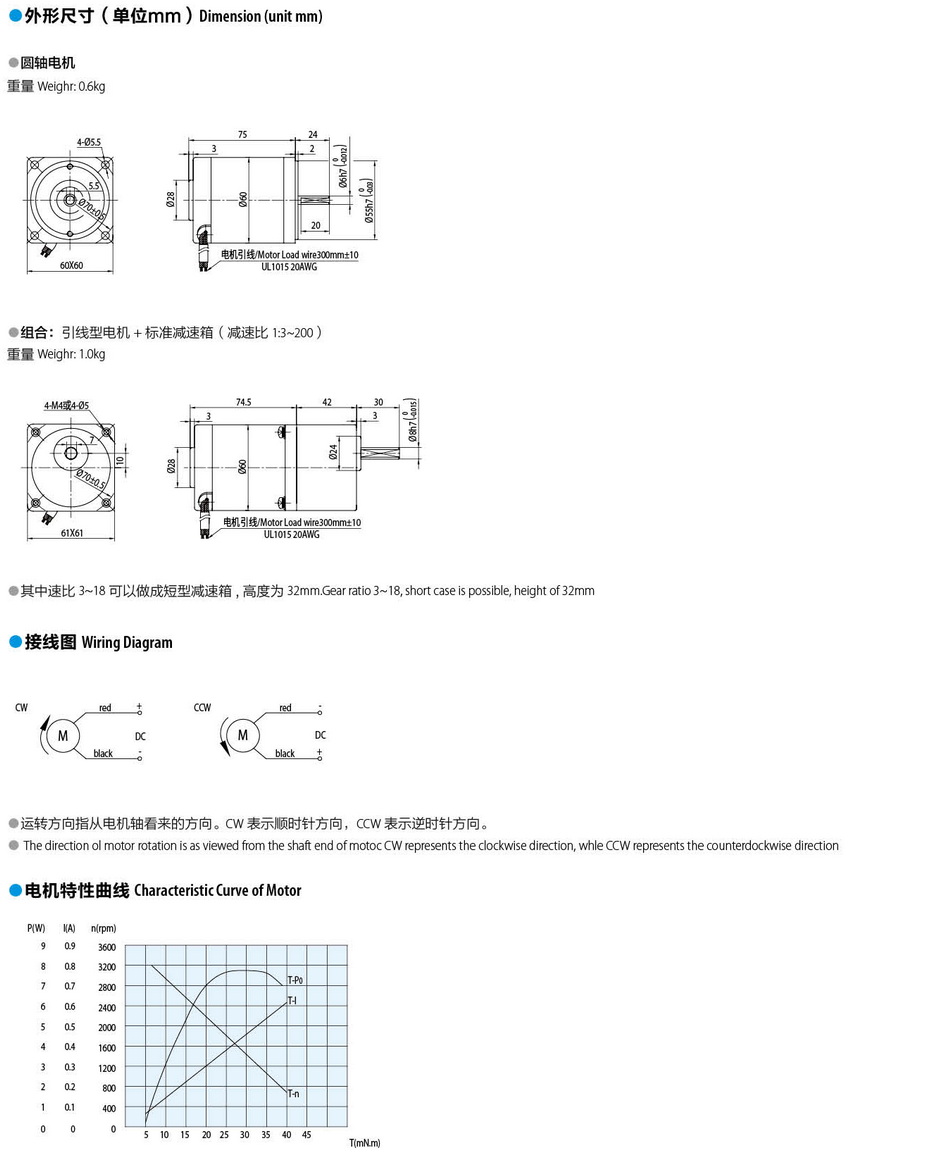 有刷直流電機尺寸